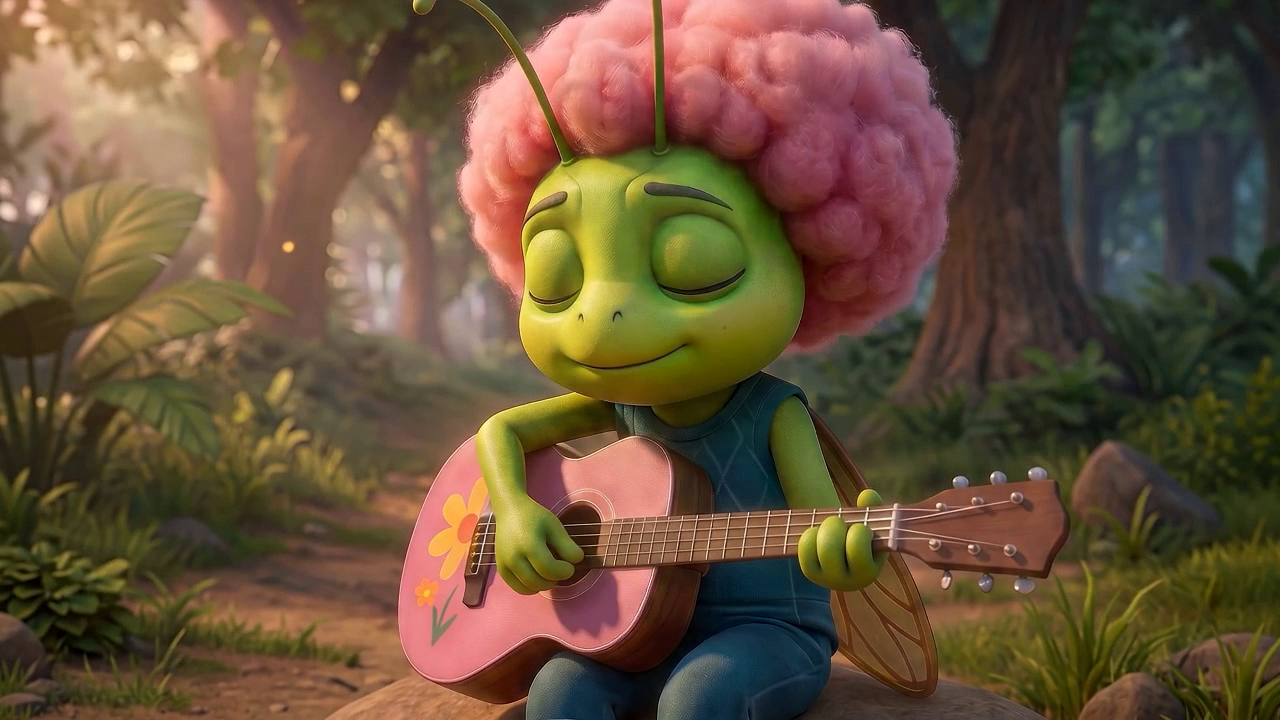 Sibelle toca seu violão entre as árvores